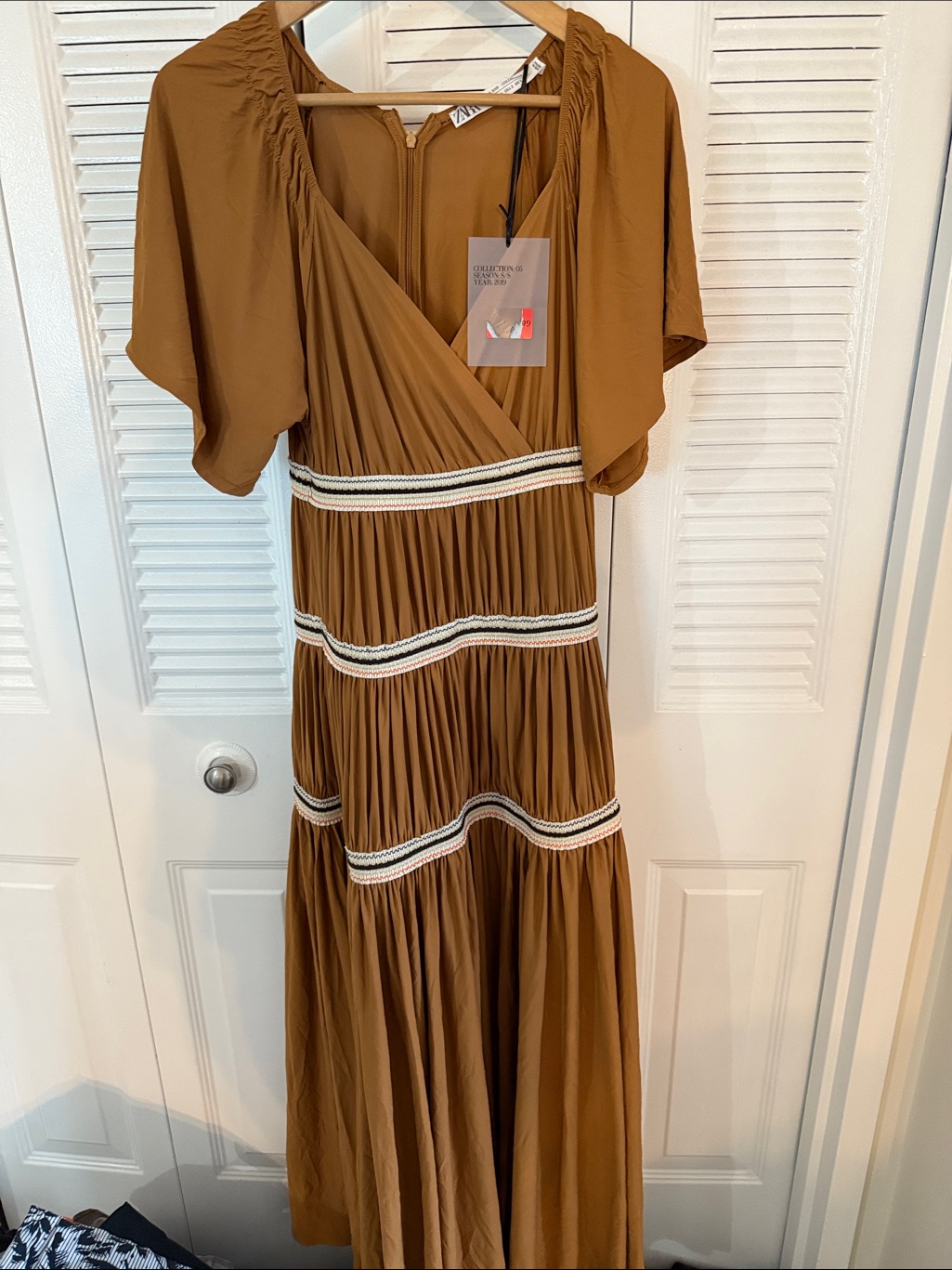 Zara Mustard Tiered Maxi Dress With Contrast Trim Zara Collection